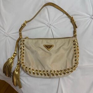 Rare Prada Nylon Gold Stitched Tassel Shoulder Bag